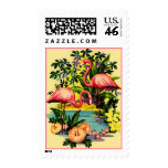 RETRO WADING PINK FLAMINGOS STAMP SNOWBIRD MAILING