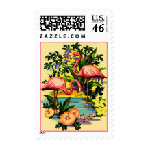 RETRO WADING PINK FLAMINGOS STAMP SNOWBIRD MAILING