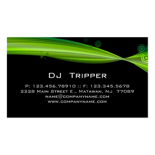 Retro Wave Business Card Black DJ Lime Green (back side)