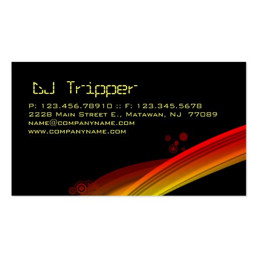 Retro Wave Business Card Black DJ Red Yellow (back side)