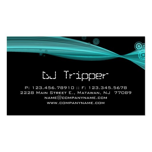 Retro Wave Business Card Black DJ Turquoise Blue (back side)