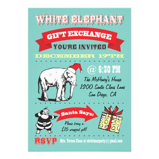 Retro White Elephant Christmas Party Invitations (front side)