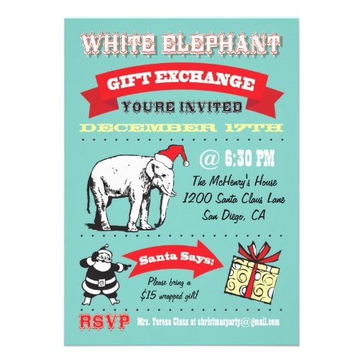 Retro White Elephant Christmas Party Invitations