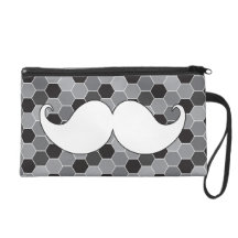 Retro White Handlebar Mustache Moustache Wristlet Purse
