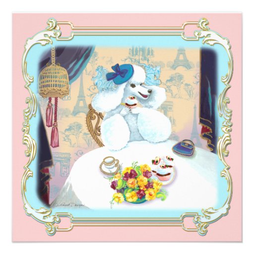 Retro White Poodle Cupcake Tea Party Invitation