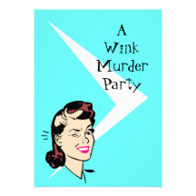 Retro Wink Murder Game Party Invitations Turquoise