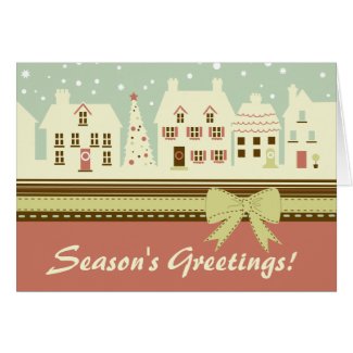 Retro Winter Holiday House Scene Christmas Card