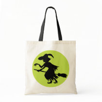 Retro Witch on Broom Silhouette bags