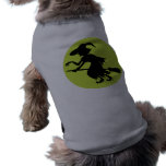 Retro Witch on Broom Silhouette Doggie Tee Shirt