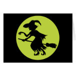 Retro Witch on Broom Silhouette Greeting Card