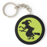 Retro Witch on Broom Silhouette keychains