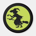 Retro Witch on Broom Silhouette Refrigerator Magnets