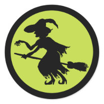 Retro Witch on Broom Silhouette stickers by opheliasart Retro Witch on Broom Silhouette stickers