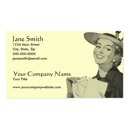 Retro Woman Holding Mail Business Cards