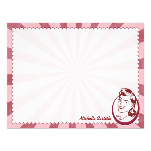 Retro Wow Gal Personalized Flat Note Cards