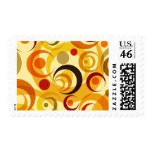 Retro yellow and orange circles postage stamps