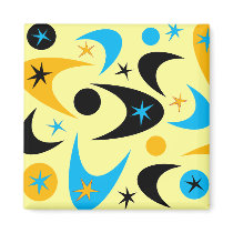 Retro Yellow Black & Aqua Starburst Boomerang magnets by JuJuGarden Retro Yellow Black & Aqua Starburst Boomerang magnets