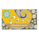 Retro yellow, grey paisley motif business cards