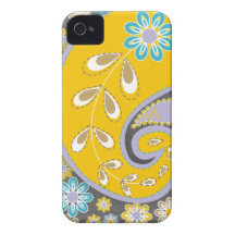 Retro yellow paisley motif custom iPhone 4 case
