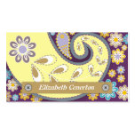 Retro yellow, plum paisley motif floral business cards