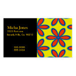 Retro Yellow Red Psychedelic Flowers Business Card Templates