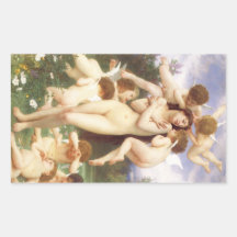 Return of Spring by Bouguereau, Vintage Angels Rectangle Stickers