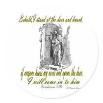 Revelations 3:20 round sticker