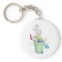 Revenge of the wheelie bin cat! key chain