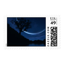 moon, blue, space, science, fiction, astronomy, Stamp with custom graphic design