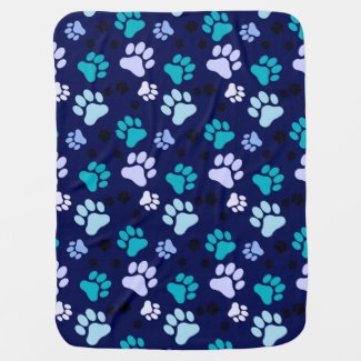 Reversible Blue Paw Print Dog Crate Blanket