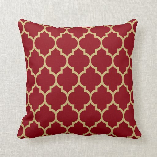 Reversible Burgundy & Gold Tan Quatrefoil Pattern Throw Pillow Zazzle