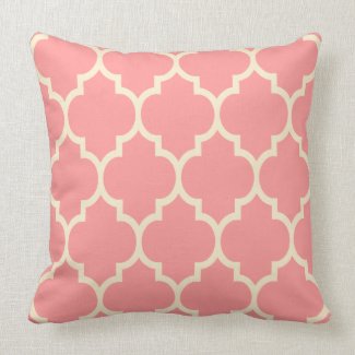 Reversible Coral Red And Beige Quatrefoil Pattern Pillows