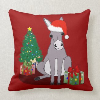 Donkey Christmas Throw Pillow Reversible Red and Green