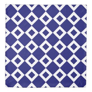 Reversible Deep Blue and White Diamond Patterns Duvet Cover