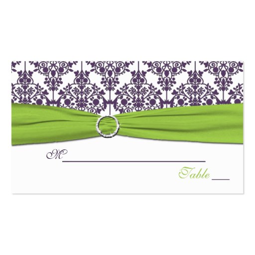 Reversible Lime and Purple Damask Placecards Business Card Templates (back side)