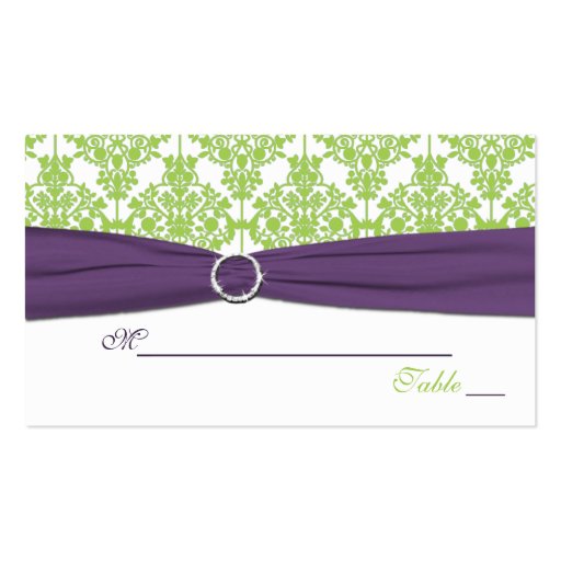 Reversible Lime and Purple Damask Placecards Business Card Templates (front side)