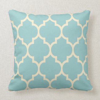 Reversible Pastel Blue & Beige Quatrefoil Pattern Throw Pillow