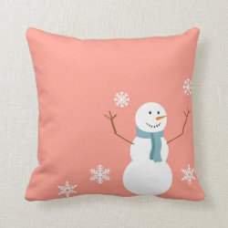 Reversible Peach Snowman Christmas Throw Pillow