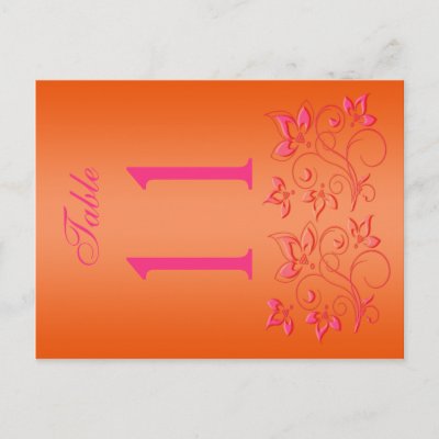 Reversible Pink and Orange Floral Table Number Post Card