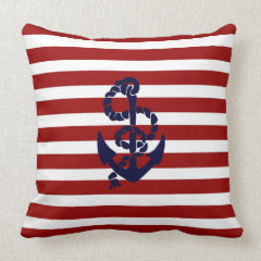 Reversible Red Blue Nautical Anchor Throw Pillow