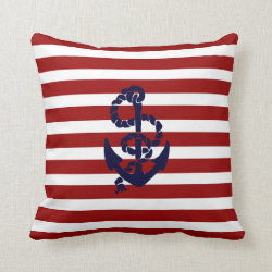 Reversible Red Blue Nautical Anchor Throw Pillow