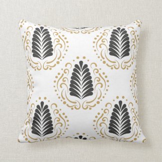 Reversible Stylized Floral Damasks In Gray & Gold Throw Pillows