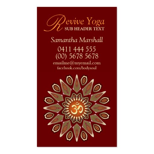 Revive Yoga Om New Age Business Cards (back side)