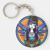 rhapsody, gothic, absinthe, fairy, art, poster, faery, faerie, fae, pixie, top, hat, flower, cute, myka, jelina, mika, big, eyed, cocktail, fantasy, steampunk, alcoholic drinks, Keychain with custom graphic design