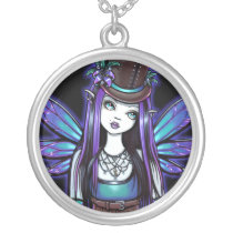 rhapsody, gothic, steampunk, fairy, art, faery, faerie, fae, pixie, top, hat, flower, cute, myka, jelina, mika, big, eyed, fantasy, faeries, Necklace with custom graphic design