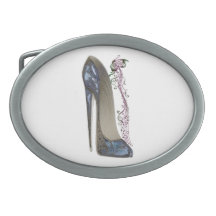 Rhapsody in Blue Stiletto Shoe Art Belt Buckles
