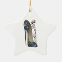Rhapsody in Blue Stiletto Shoe Art Christmas Tree Ornaments