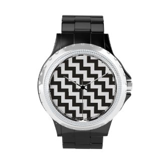 Rhinestone Wrist-watch: Black and White Chevrons