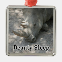 Rhino photograph with "Beauty Sleep" text Ornament