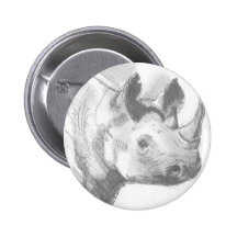 Rhino Rhinoceros Pencil Drawing sketch Button